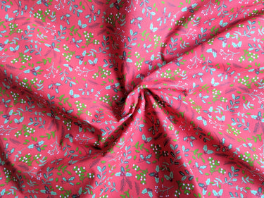 Red Sally Polycotton Holly Leaves Christmas Fabric, Festive Fabric, Holiday Fabric